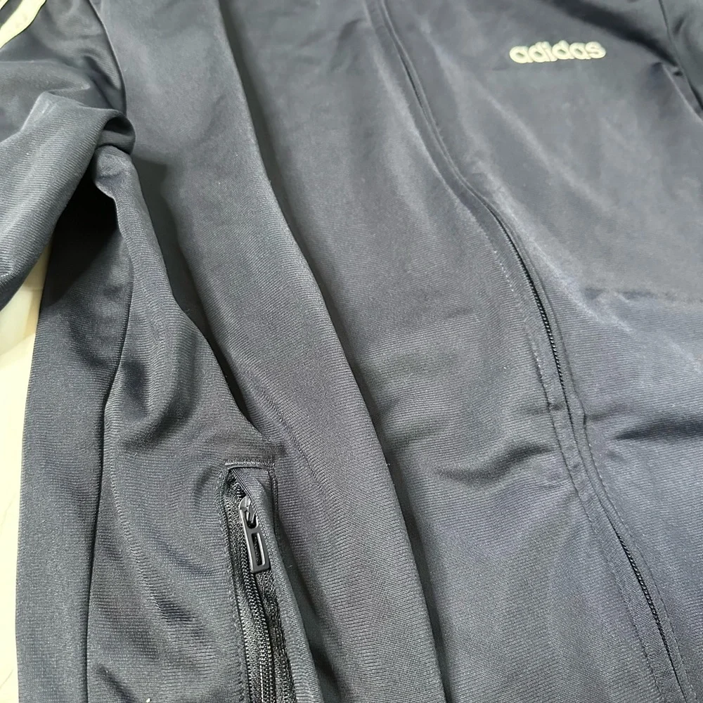 adidas Navy Blue Track Pocketed Classic Style Jacket with White Stripes - Picture 5 of 6